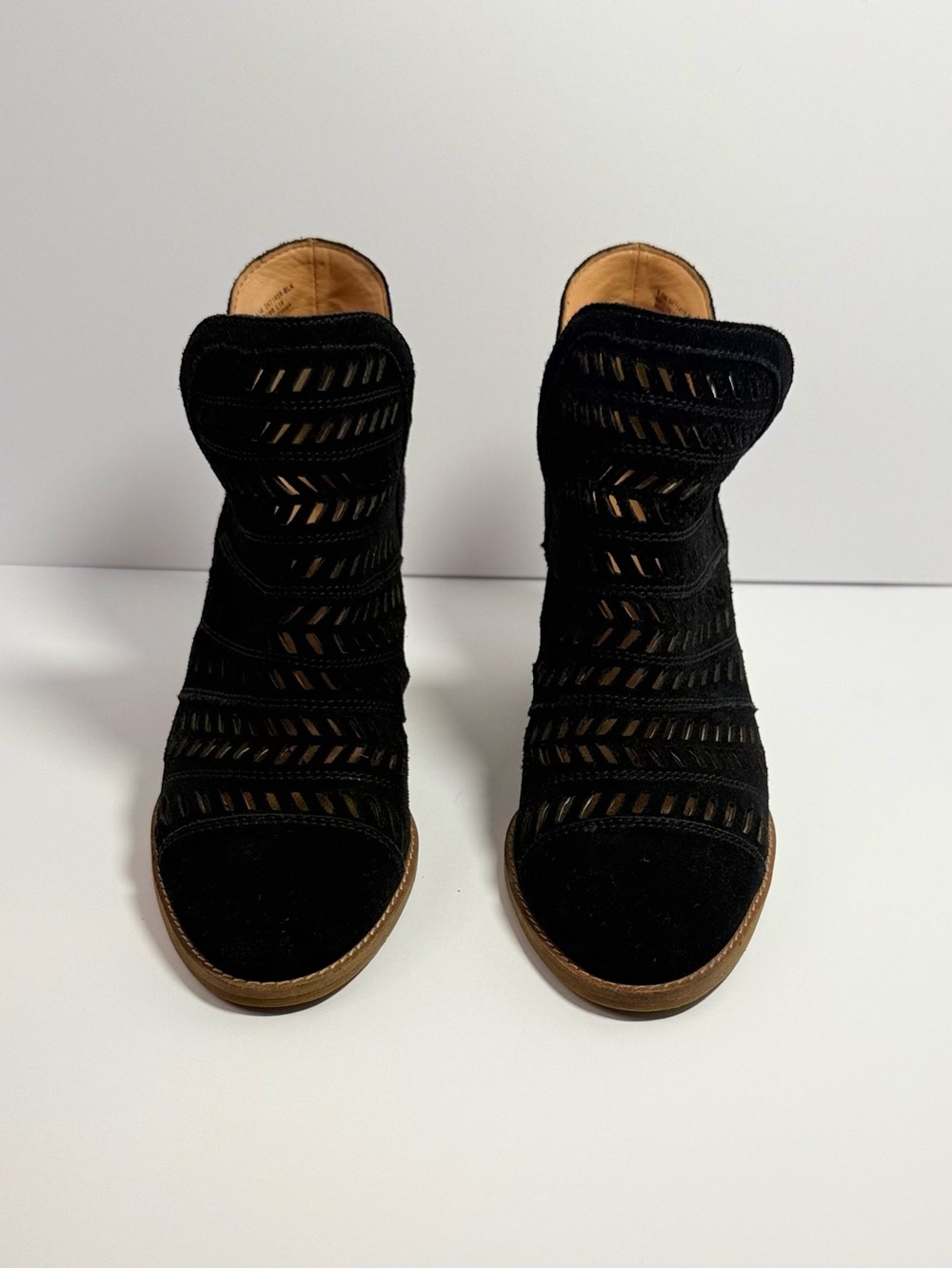 Frye Black Suede Laser-Cut Ankle Booties